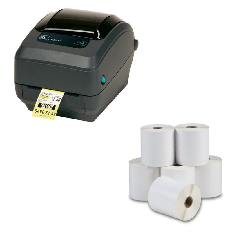 POS Bundles :: Zebra GK420T D/TOP 203DPI T/SFER SER USB PAR PERM 40X28  1ACS 2000/R SML CRE-Thermal Transfer (10 Rolls)